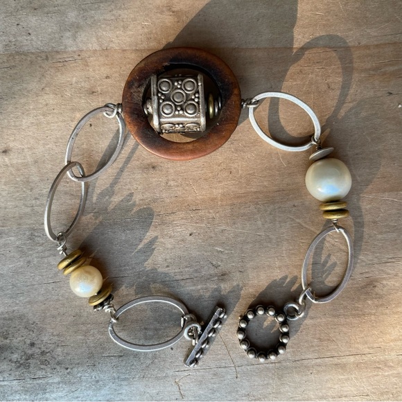 Vintage Artisan Charms & Beads Retro Sterling Silver Link Toggle Bracelet - Picture 8 of 10